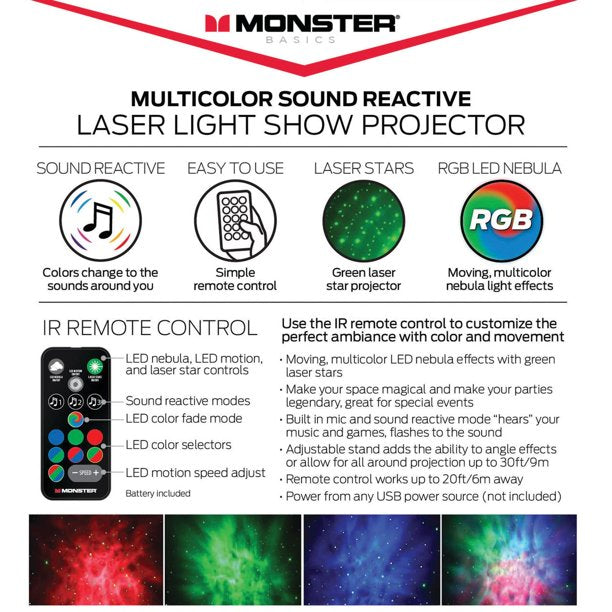 MONSTER Multi Color Sound Reactive Laser Light Show Projector